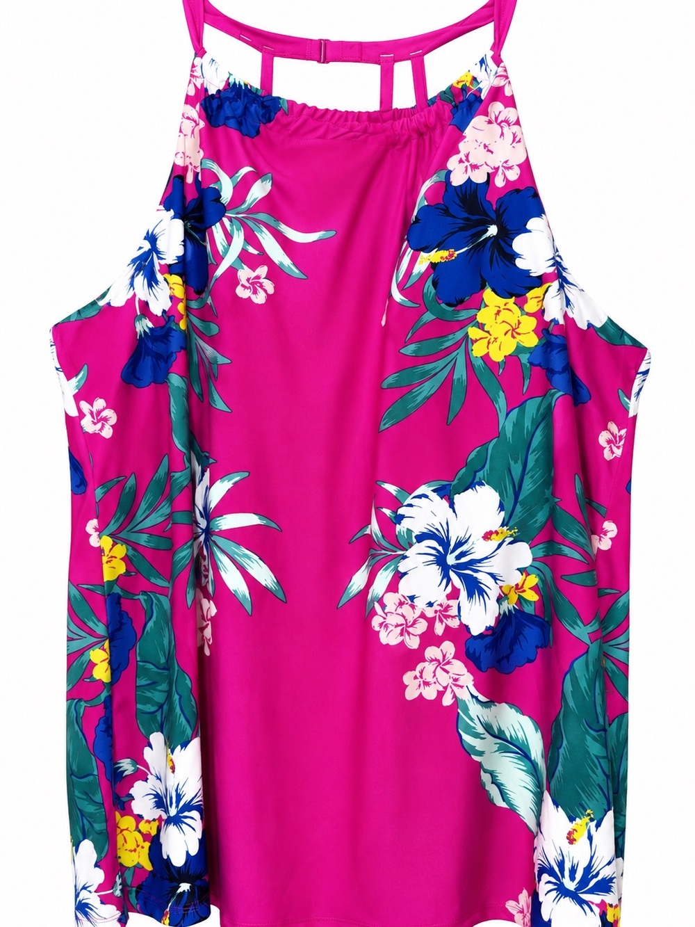 Cacique Fuchsia Floral Halter Tankini Tropical Print and matching swim skirt 28W